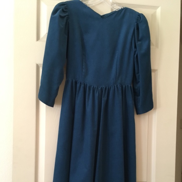 Fine corduroy teal blue dress - Picture 5 of 5